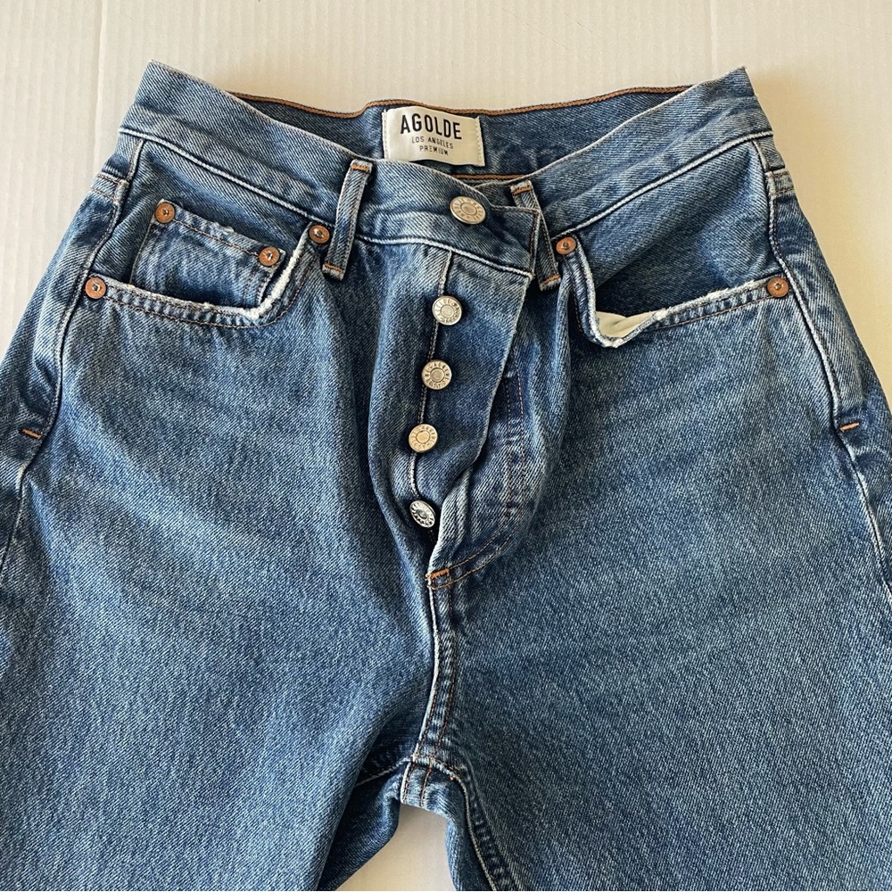 Agolde 90’s Pinch Waist High Rise Women's Blue Straight Leg Jeans Button up - Picture 2 of 15